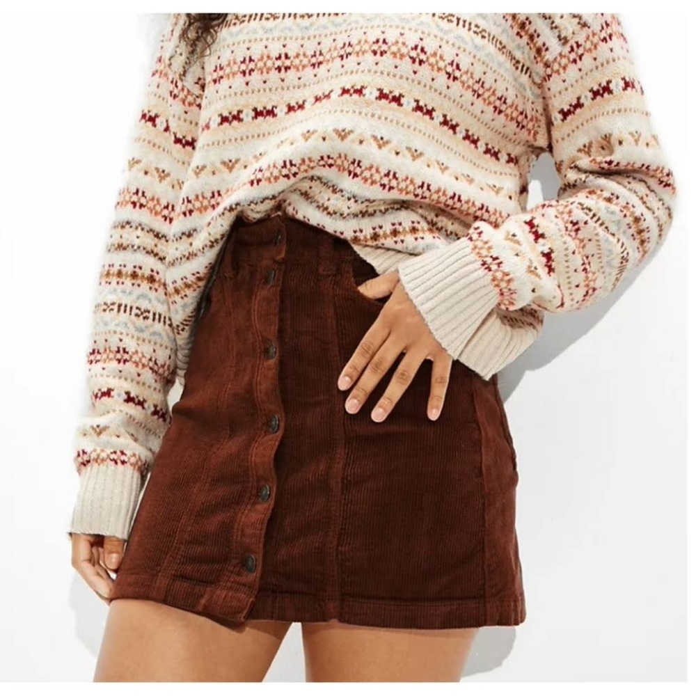 American Eagle Brown Corduroy Button Up Mini Skirt Size 4